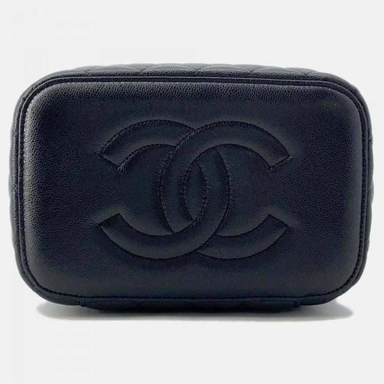 Pre Owned Chanel Vanity Black Caviar Leather Top Handle Bag