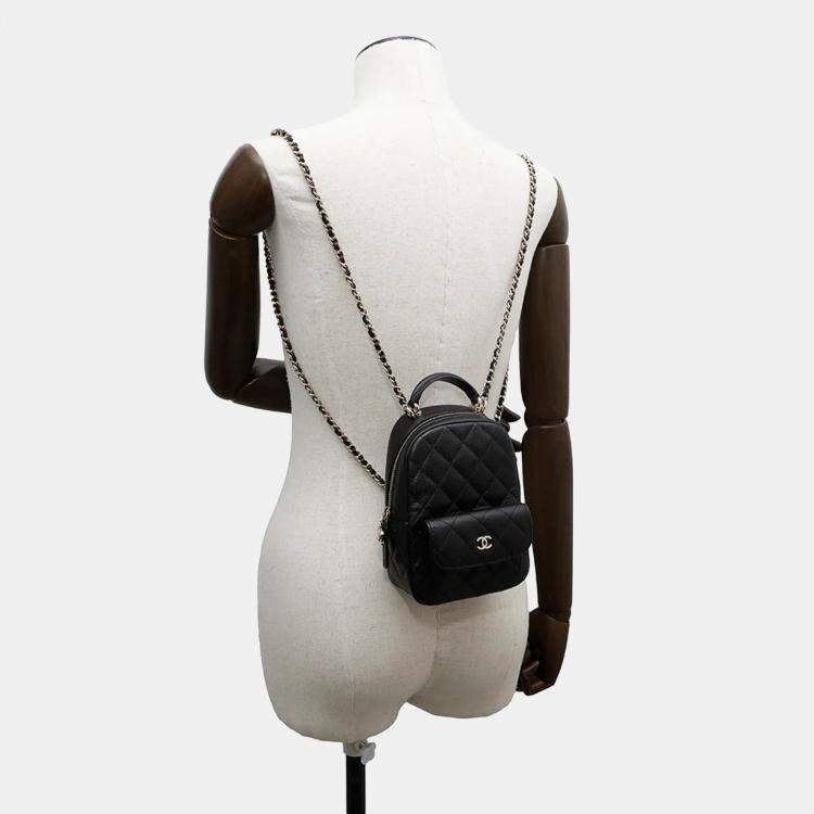 Pre Owned Chanel Matelasse Backpack Black Caviar Leather Size Mini