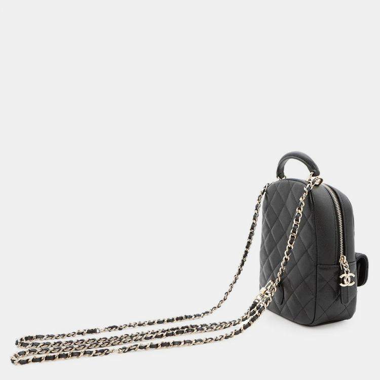 Pre Owned Chanel Matelasse Backpack Black Caviar Leather Size Mini