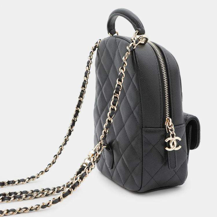 Pre Owned Chanel Matelasse Backpack Black Caviar Leather Size Mini