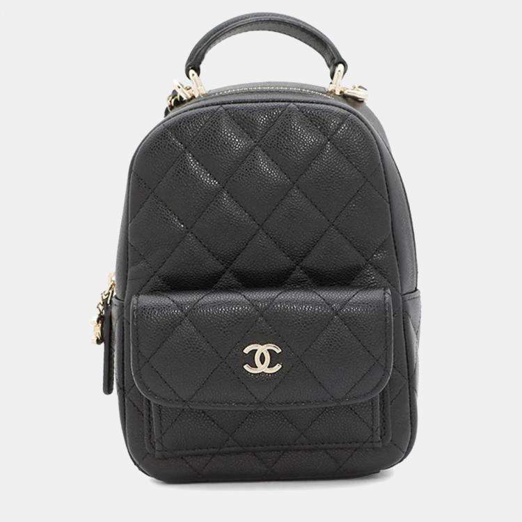 Pre Owned Chanel Matelasse Backpack Black Caviar Leather Size Mini