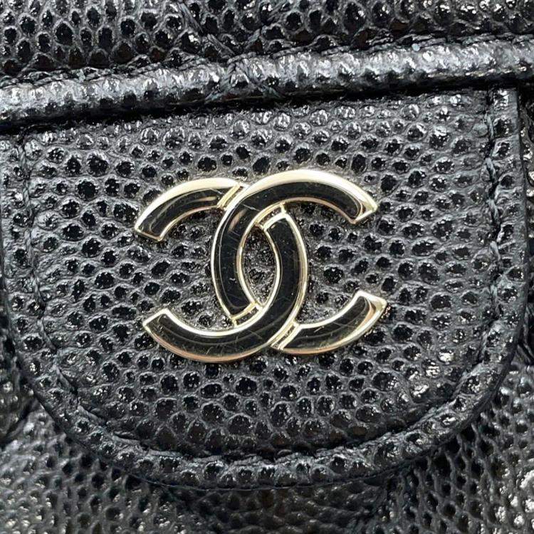 Pre Owned Chanel Matelasse Black Caviar Leather Clutch with Chain Bag