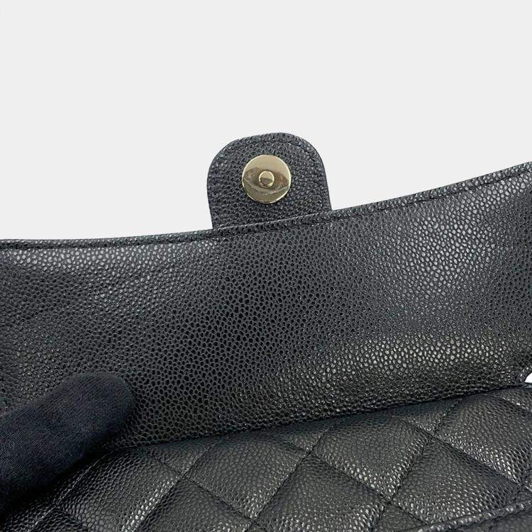Pre Owned Chanel Matelasse Black Caviar Leather Clutch with Chain Bag