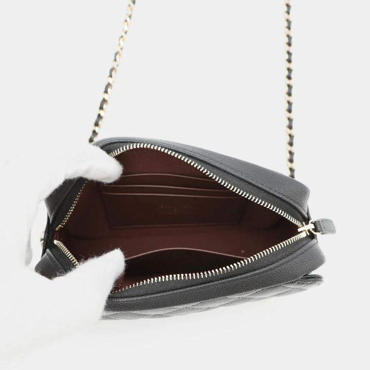 Pre Owned Chanel Matelasse Black Caviar Leather Clutch with Chain Bag