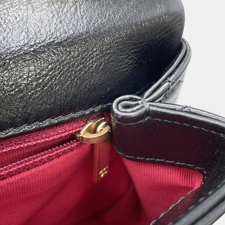 Pre Owned Chanel Matelasse Pearl Chain Black Shiny Calf Leather Shoulder Bag