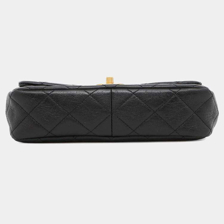Pre Owned Chanel Matelasse Pearl Chain Black Shiny Calf Leather Shoulder Bag