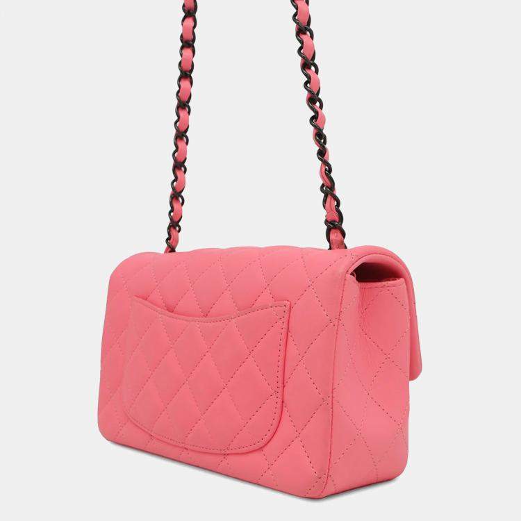 Pre Owned Chanel Single Flap Pink Lambskin Chain Shoulder Bag