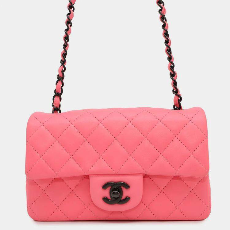 Pre Owned Chanel Single Flap Pink Lambskin Chain Shoulder Bag