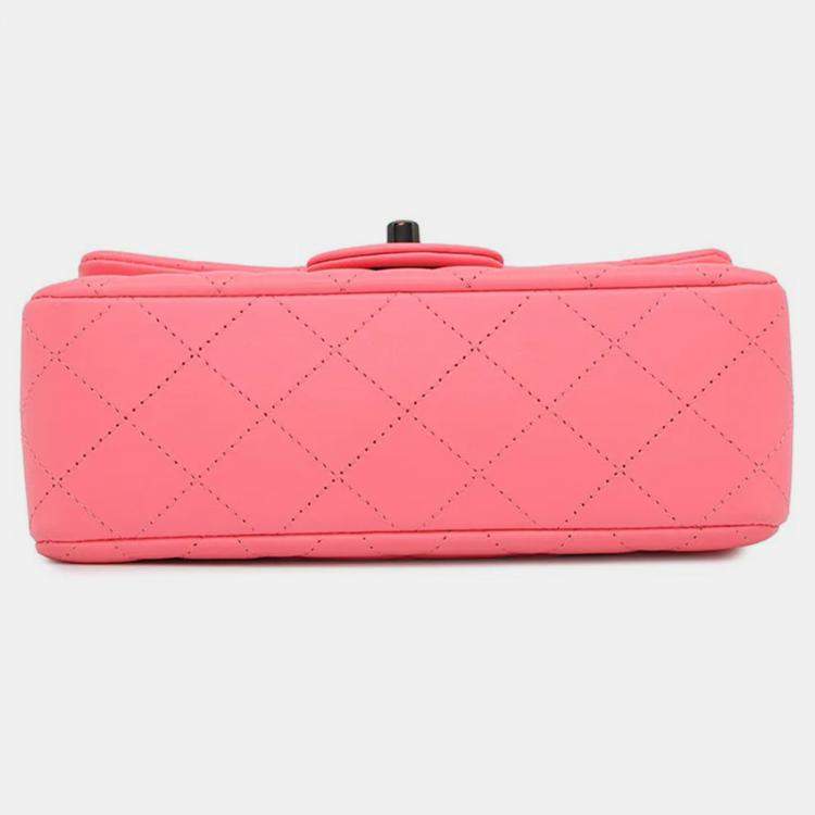 Pre Owned Chanel Single Flap Pink Lambskin Chain Shoulder Bag