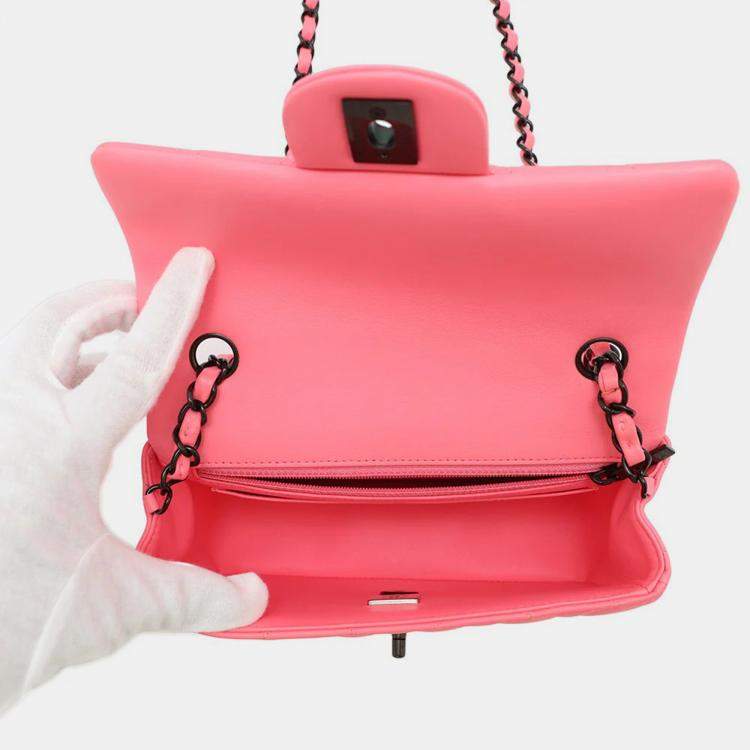 Pre Owned Chanel Single Flap Pink Lambskin Chain Shoulder Bag