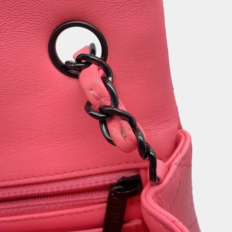 Pre Owned Chanel Single Flap Pink Lambskin Chain Shoulder Bag
