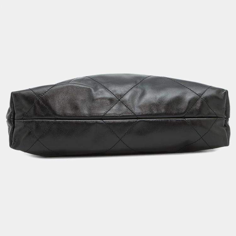 Pre Owned Chanel 22 Small Black Shiny Calf Leather Backpack
