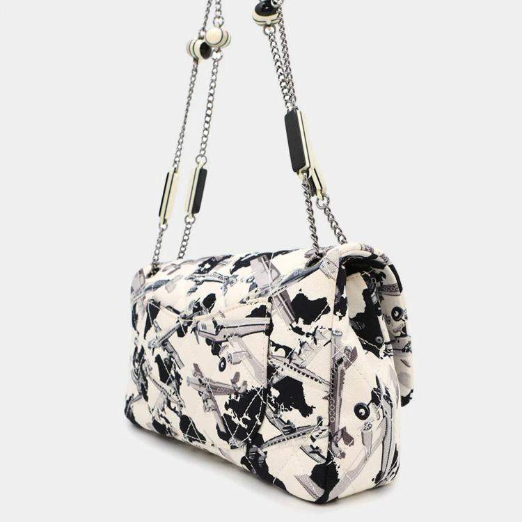 Pre Owned Chanel Airline Black White Canvas Plastic Chain Shoulder Bag
