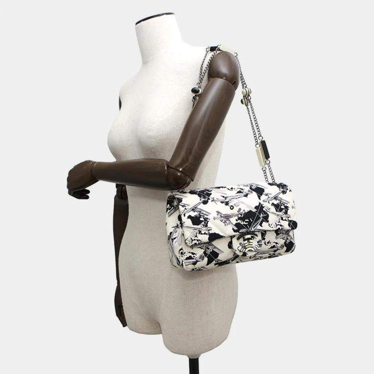 Pre Owned Chanel Airline Black White Canvas Plastic Chain Shoulder Bag