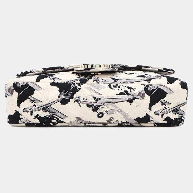 Pre Owned Chanel Airline Black White Canvas Plastic Chain Shoulder Bag