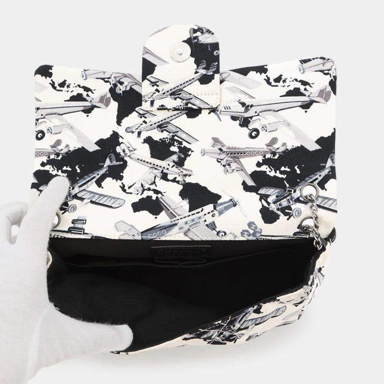 Pre Owned Chanel Airline Black White Canvas Plastic Chain Shoulder Bag