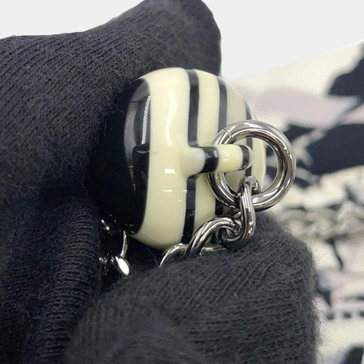Pre Owned Chanel Airline Black White Canvas Plastic Chain Shoulder Bag