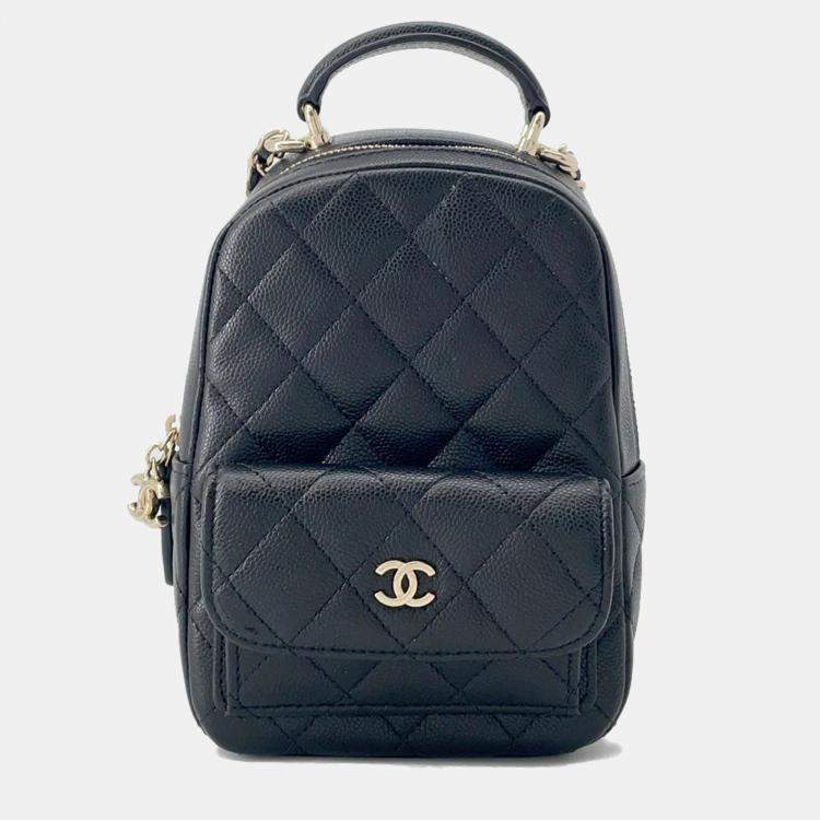 Pre Owned Chanel Matelasse Mini Black Caviar Leather Shoulder Backpack