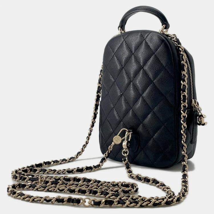 Pre Owned Chanel Matelasse Mini Black Caviar Leather Shoulder Backpack