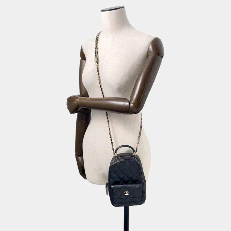 Pre Owned Chanel Matelasse Mini Black Caviar Leather Shoulder Backpack