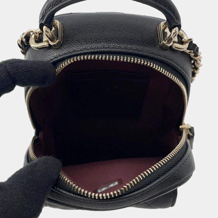 Pre Owned Chanel Matelasse Mini Black Caviar Leather Shoulder Backpack
