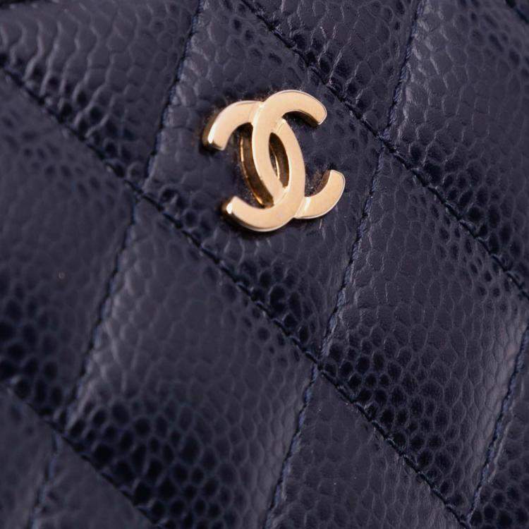 Pre Owned Chanel Blue CC Quilted Caviar Zip Around Long Wallet
