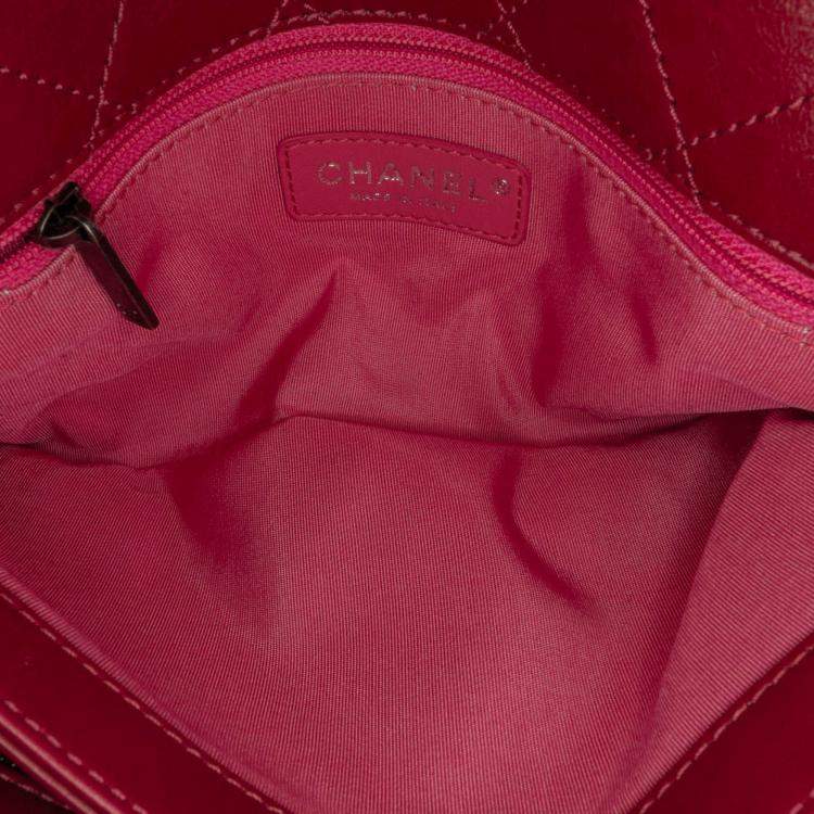 Pre Owned Chanel Red CC Lambskin and Tweed Flap Shoulder Bag