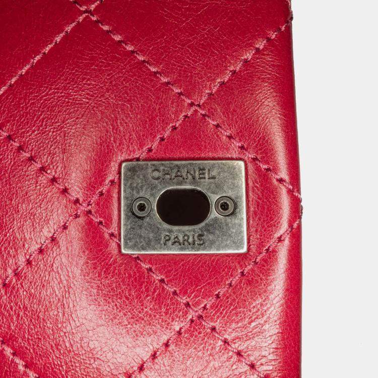 Pre Owned Chanel Red CC Lambskin and Tweed Flap Shoulder Bag