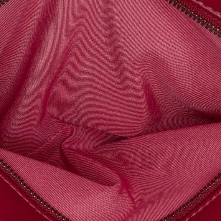 Pre Owned Chanel Red CC Lambskin and Tweed Flap Shoulder Bag