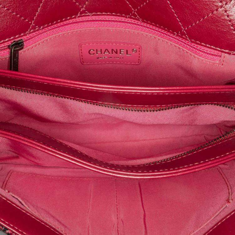 Pre Owned Chanel Red CC Lambskin and Tweed Flap Shoulder Bag