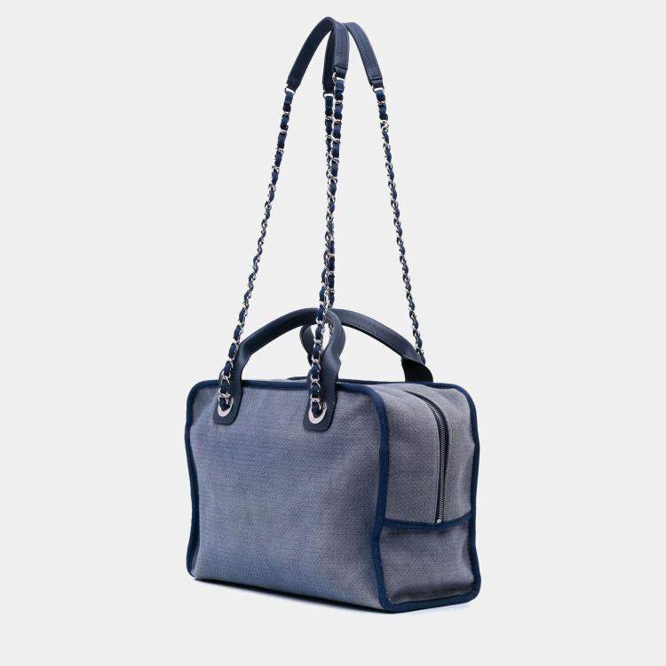 Pre Owned Chanel Blue Large Denim Deauville Bowling Bag