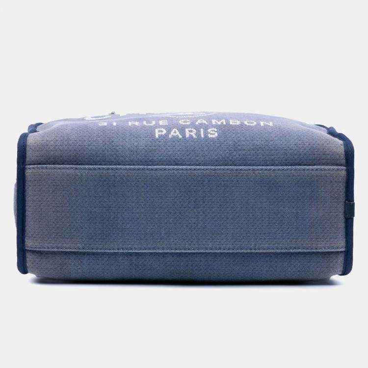 Pre Owned Chanel Blue Large Denim Deauville Bowling Bag