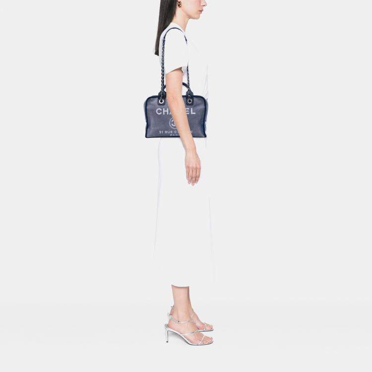 Pre Owned Chanel Blue Large Denim Deauville Bowling Bag