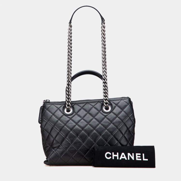 Pre Owned Chanel Black Medium Quilted Calfskin Boy Chained Tote