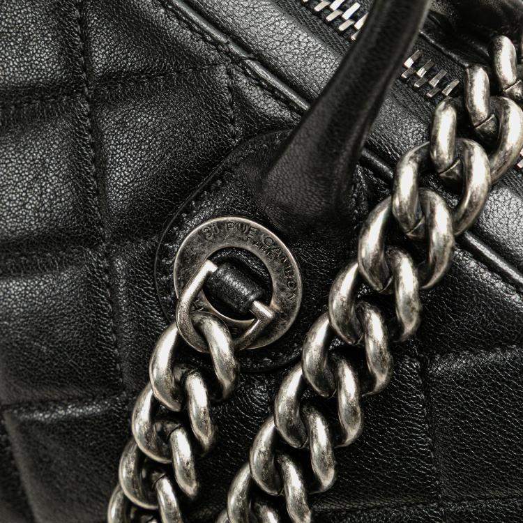 Pre Owned Chanel Black Medium Quilted Calfskin Boy Chained Tote