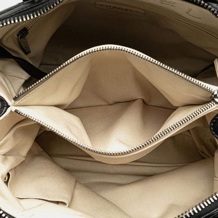 Pre Owned Chanel Black Medium Quilted Calfskin Boy Chained Tote