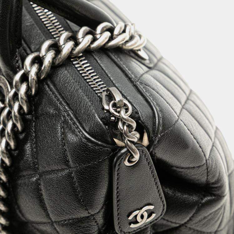 Pre Owned Chanel Black Medium Quilted Calfskin Boy Chained Tote