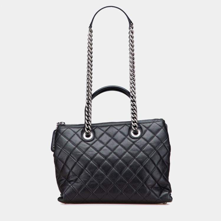 Pre Owned Chanel Black Medium Quilted Calfskin Boy Chained Tote