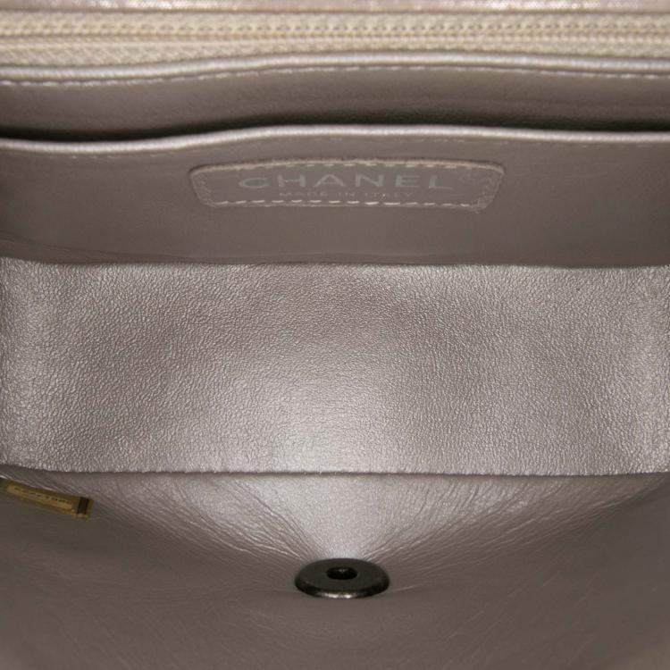 Pre Owned Chanel Brown Mini Square Classic Chevron Iridescent Lambskin Single Flap Bag
