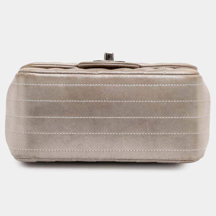 Pre Owned Chanel Brown Mini Square Classic Chevron Iridescent Lambskin Single Flap Bag
