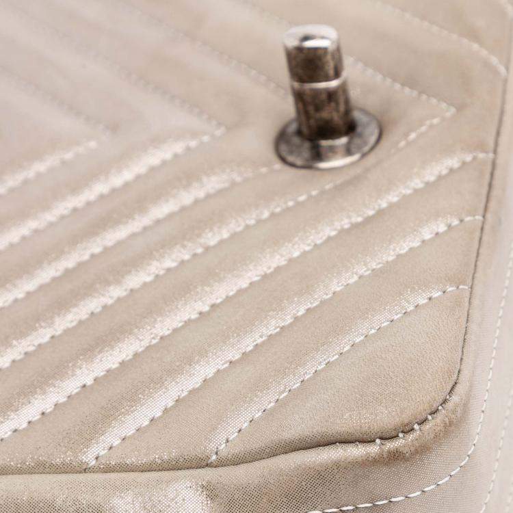 Pre Owned Chanel Brown Mini Square Classic Chevron Iridescent Lambskin Single Flap Bag
