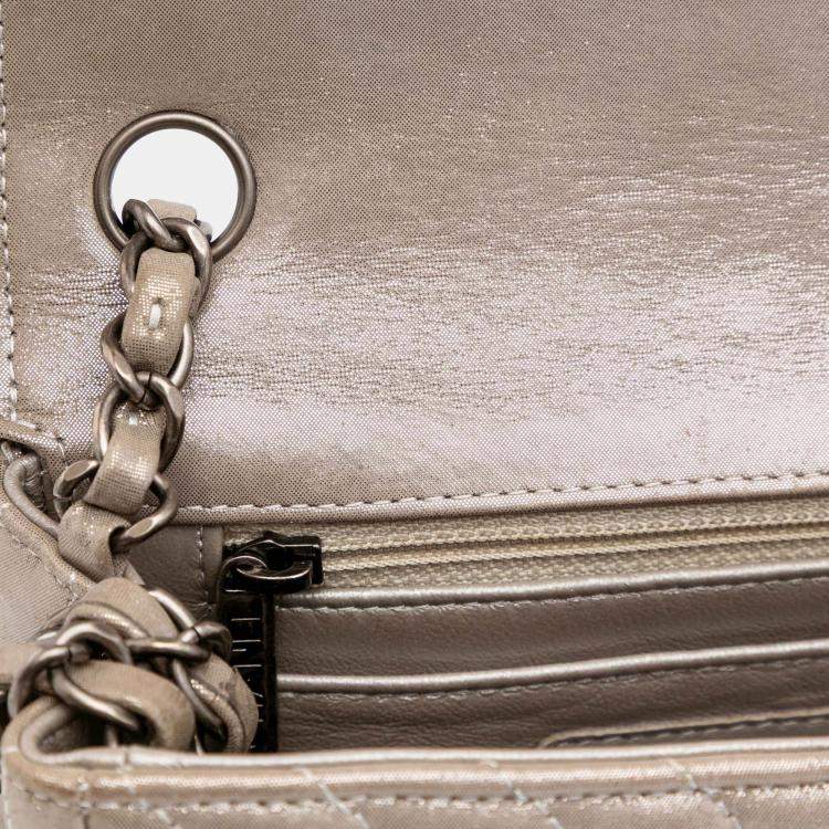 Pre Owned Chanel Brown Mini Square Classic Chevron Iridescent Lambskin Single Flap Bag