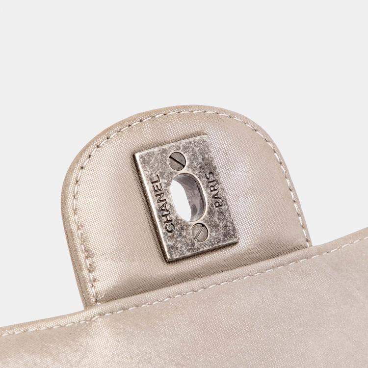 Pre Owned Chanel Brown Mini Square Classic Chevron Iridescent Lambskin Single Flap Bag