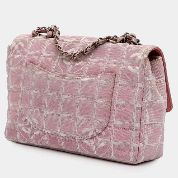 Pre Owned Chanel Pink Medium New Travel Line Nylon Single Flap Bag