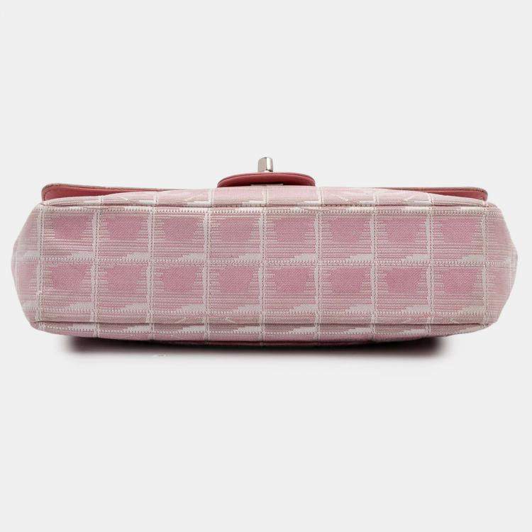 Pre Owned Chanel Pink Medium New Travel Line Nylon Single Flap Bag