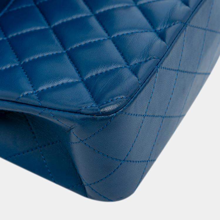 Pre Owned Chanel Blue Small Classic Lambskin Rainbow Double Flap