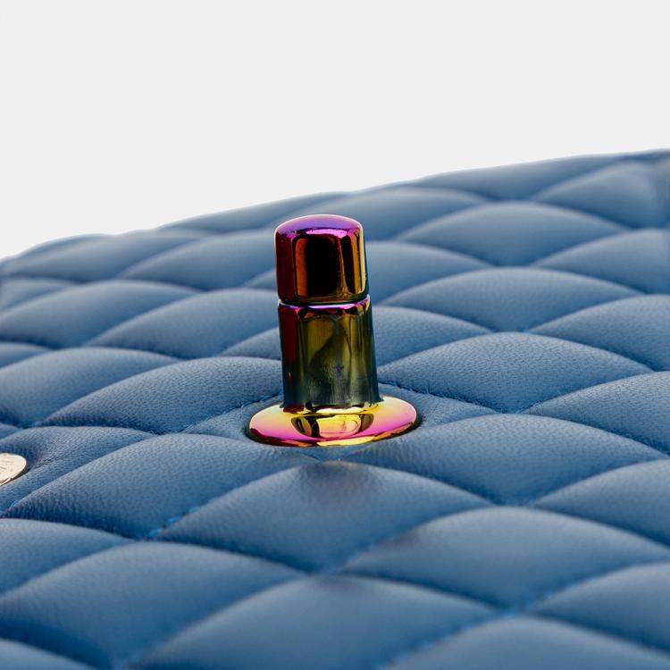 Pre Owned Chanel Blue Small Classic Lambskin Rainbow Double Flap