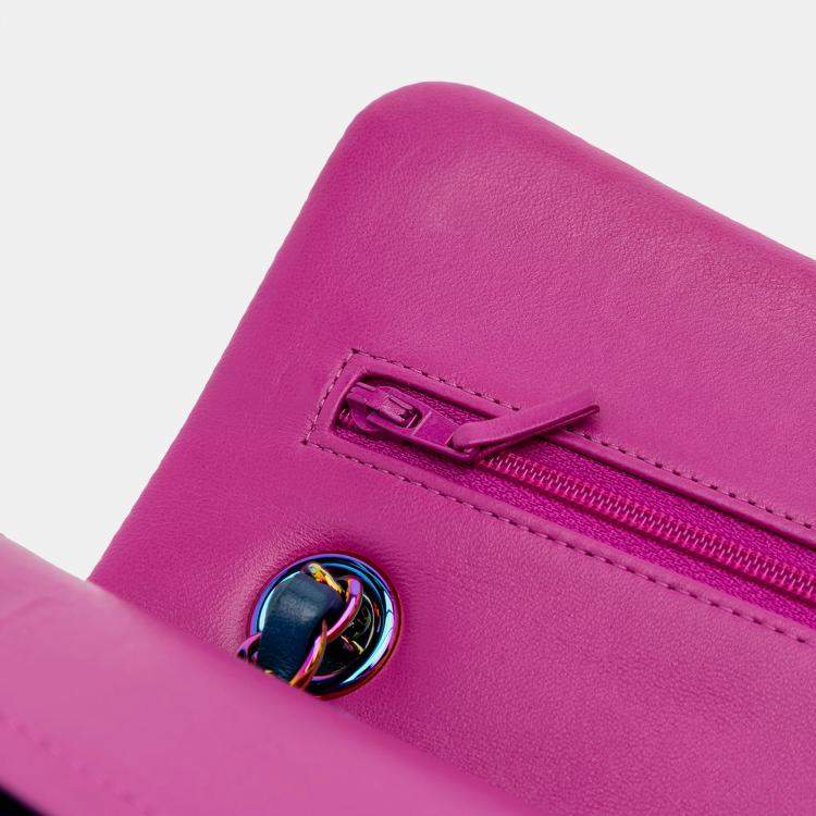 Pre Owned Chanel Blue Small Classic Lambskin Rainbow Double Flap