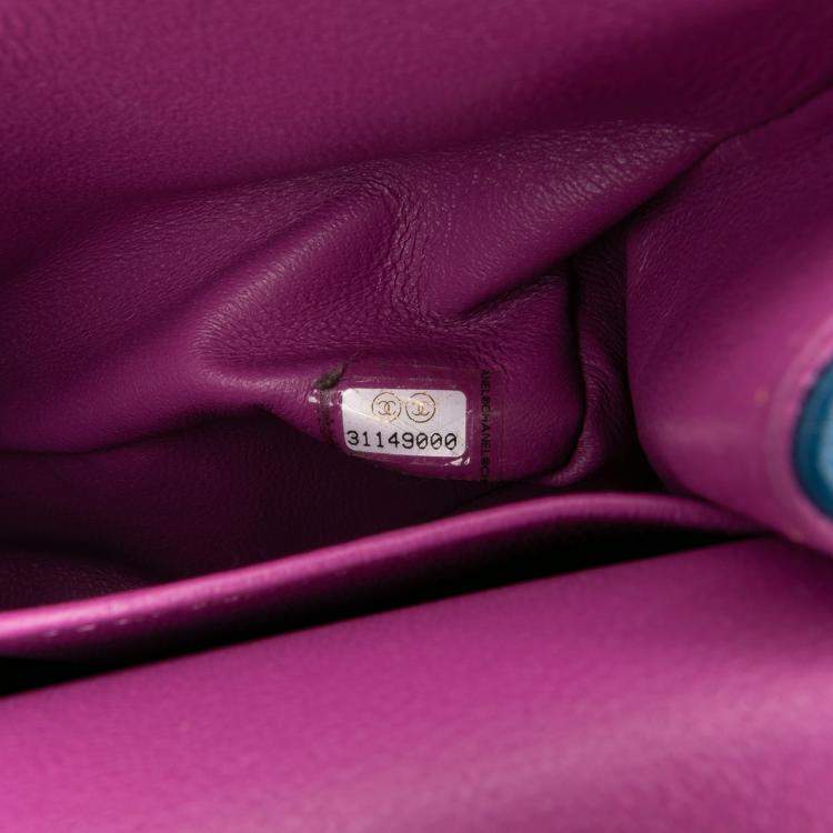 Pre Owned Chanel Blue Small Classic Lambskin Rainbow Double Flap