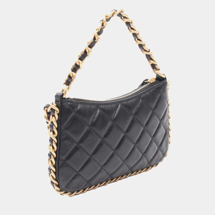 Pre Owned Chanel Black Quilted Lambskin Chain Around Hobo
